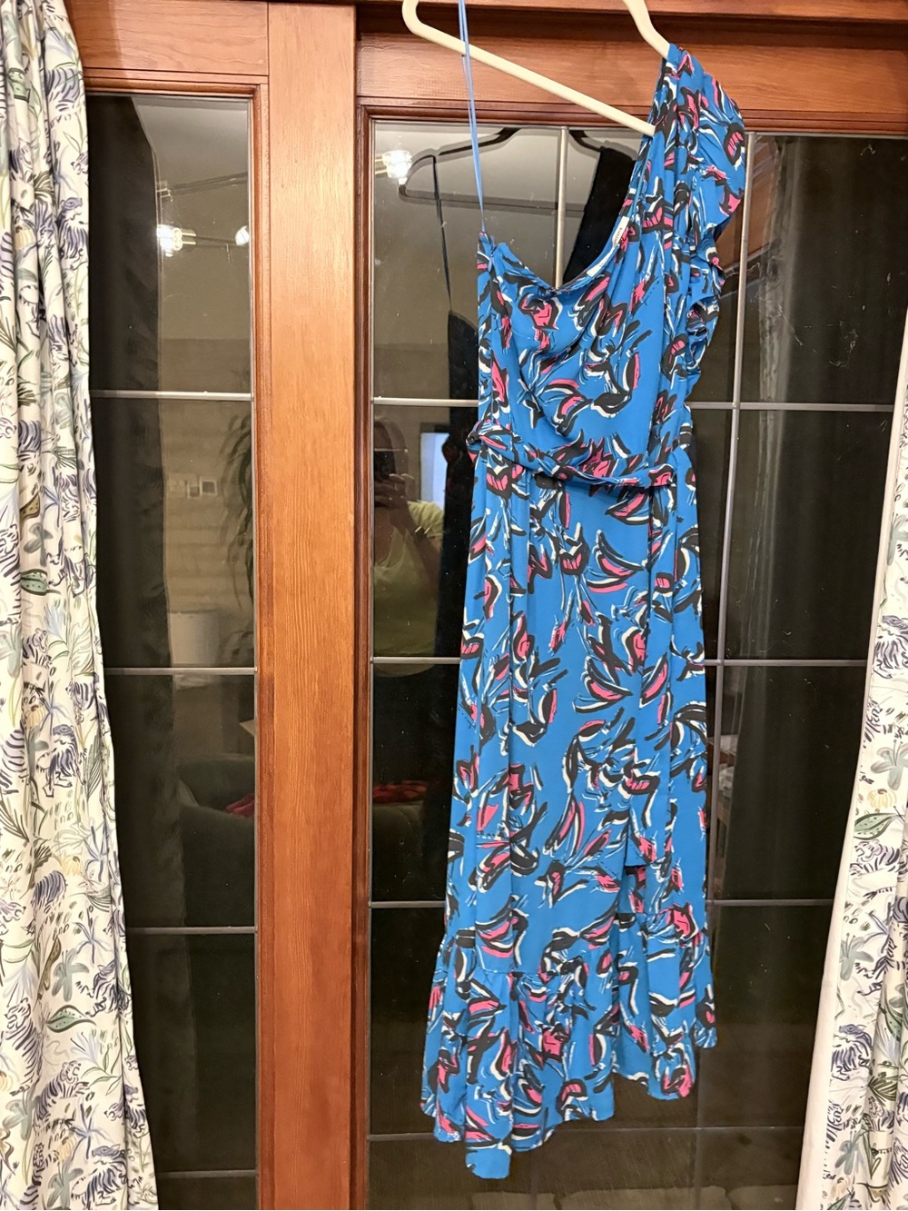 Collective Concepts Blue One-Shoulder Floral Maxi Dress